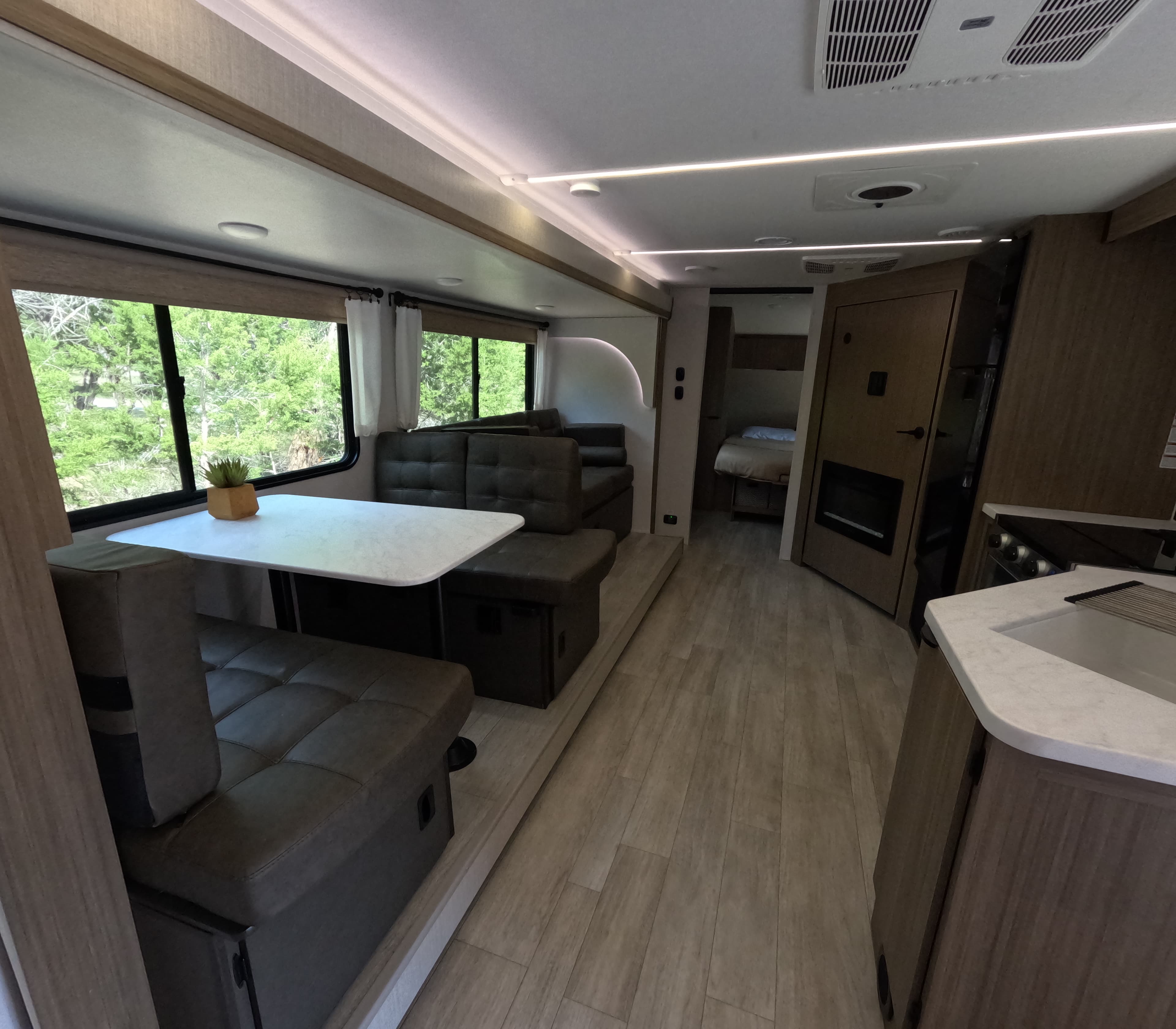 Spacious interior — dining area and living room